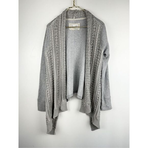 Anthropologie Saturday Sunday Women's Crochet Open Cardigan Sweater Gray Medium - Picture 1 of 7